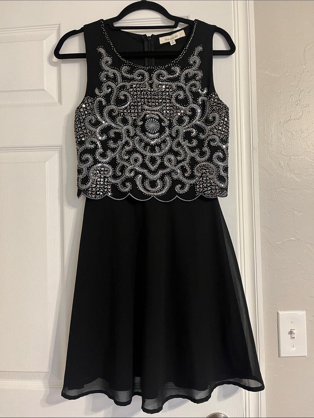 Francesca's Collections Black Dress with Silver Beaded Bodice